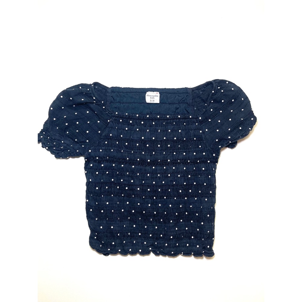 Abercrombie Kids Navy Polka Dot Smocked Puff Sleeve Top Size 9/10